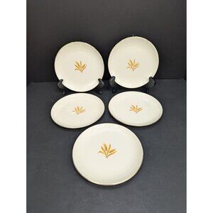 Vintage Taylor Smith Golden Wheat Made in USA 22K Gold 6 3/8" Bread Plates Lot 5